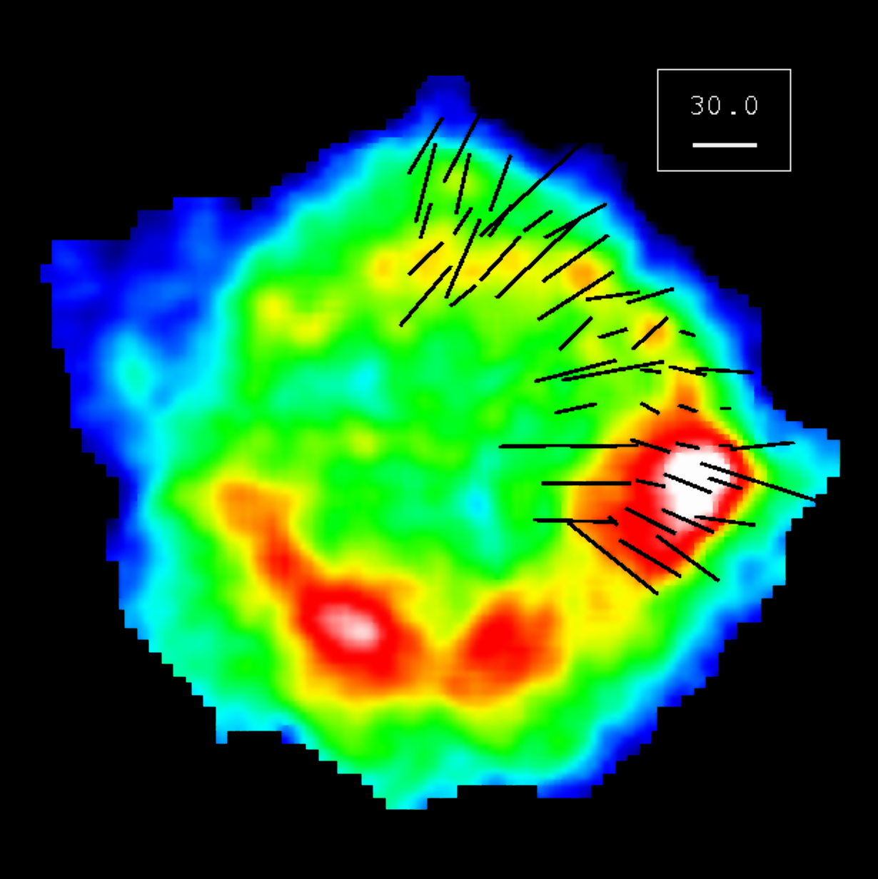 Cassiopeia A sub-mm radiation emission from dust.